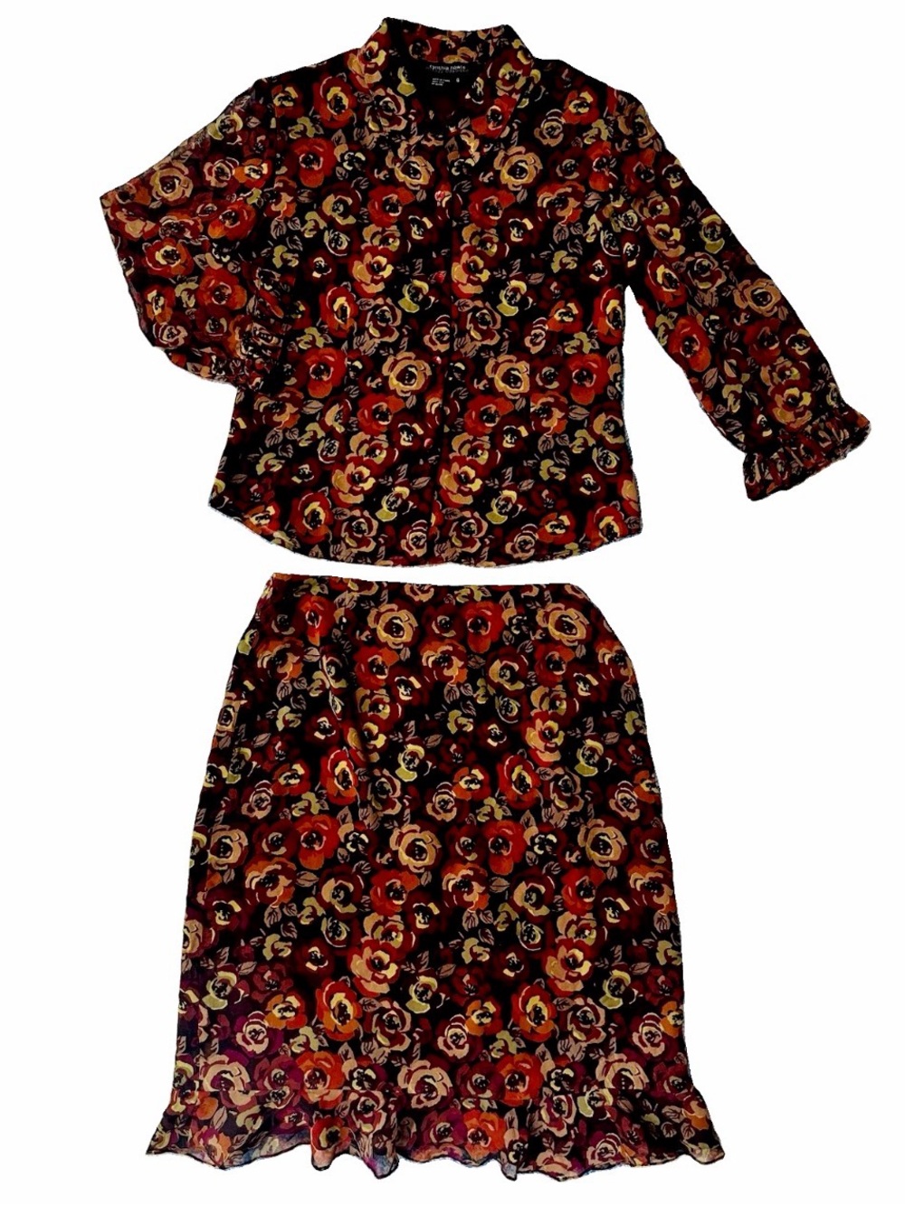 Women's Floral Two-Piece Set — Black and Red